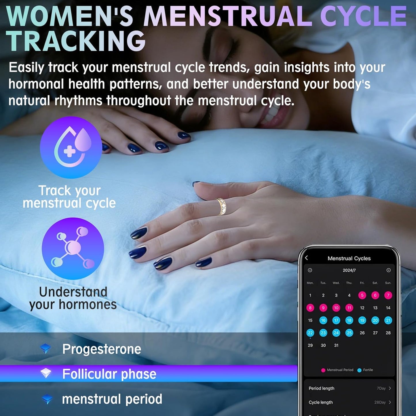 Smart Health Ring for Women & Men,Fitness Tracker Ring,with Heart Rate,Sleep,Blood Oxygen, BloodPressure,HRV & Cycles,IP68 Waterproof,iOS/Android, No Subscription.(White,9)