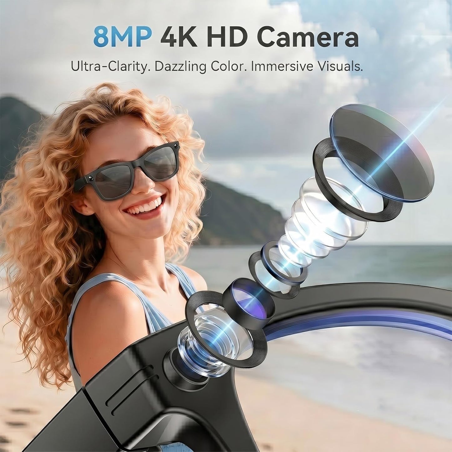 AI Smart Glasses for Men Women,8MP 2K HD Camera Glasses,AI Voice Control,AI Photo Recognition,Real-Time Translation,Smart Sunglasses with Bluetooth Call,IP67 Waterproof for Driving,Outdoor,+2 Lenses.