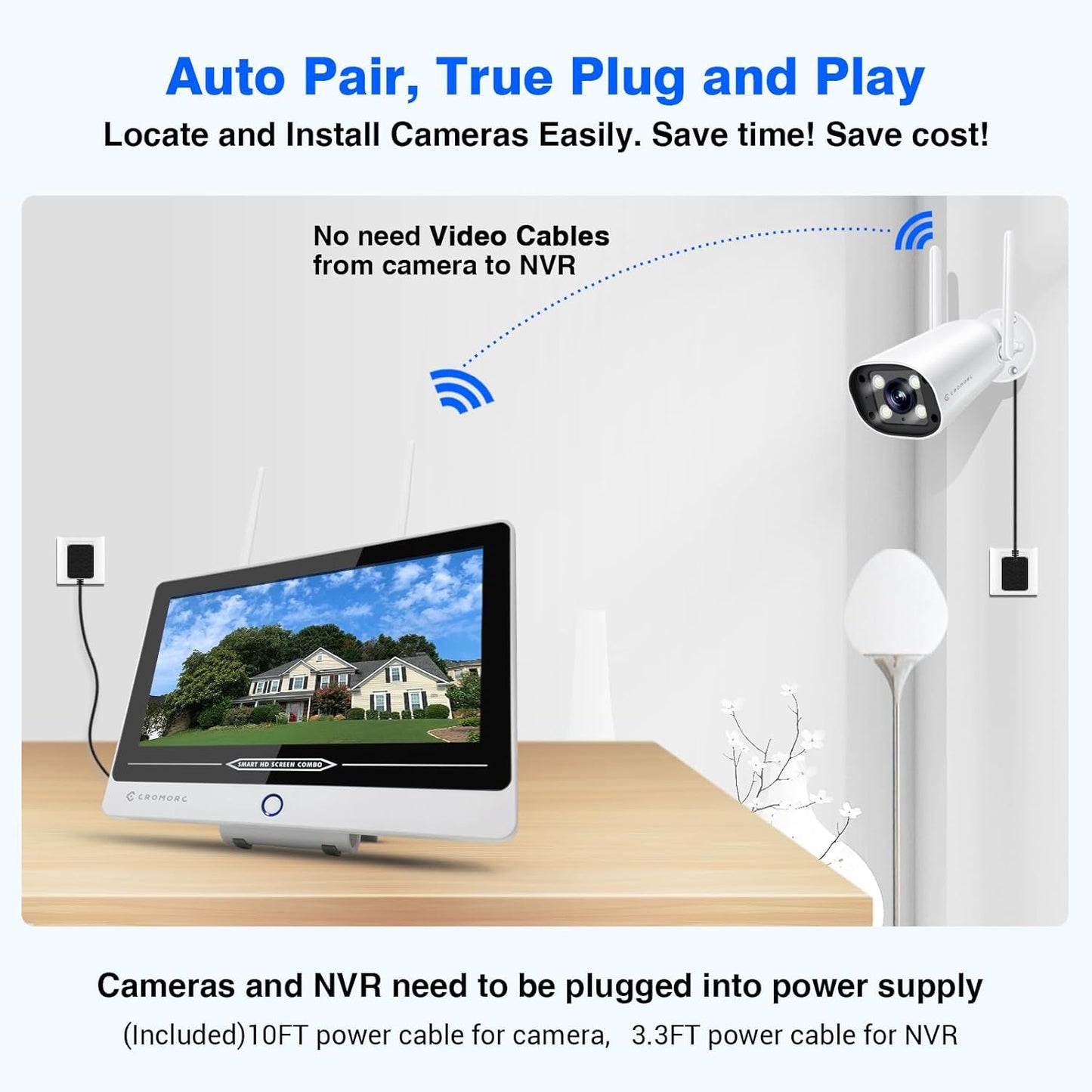 Wireless Security Camera System with 12" Monitor, Human Detection, Floodlight, Siren Alarm, 2-Way Audio, 4PCS 5MP Camera, Expandable 16CH NVR, Home Business Surveillance, 3TB HDD