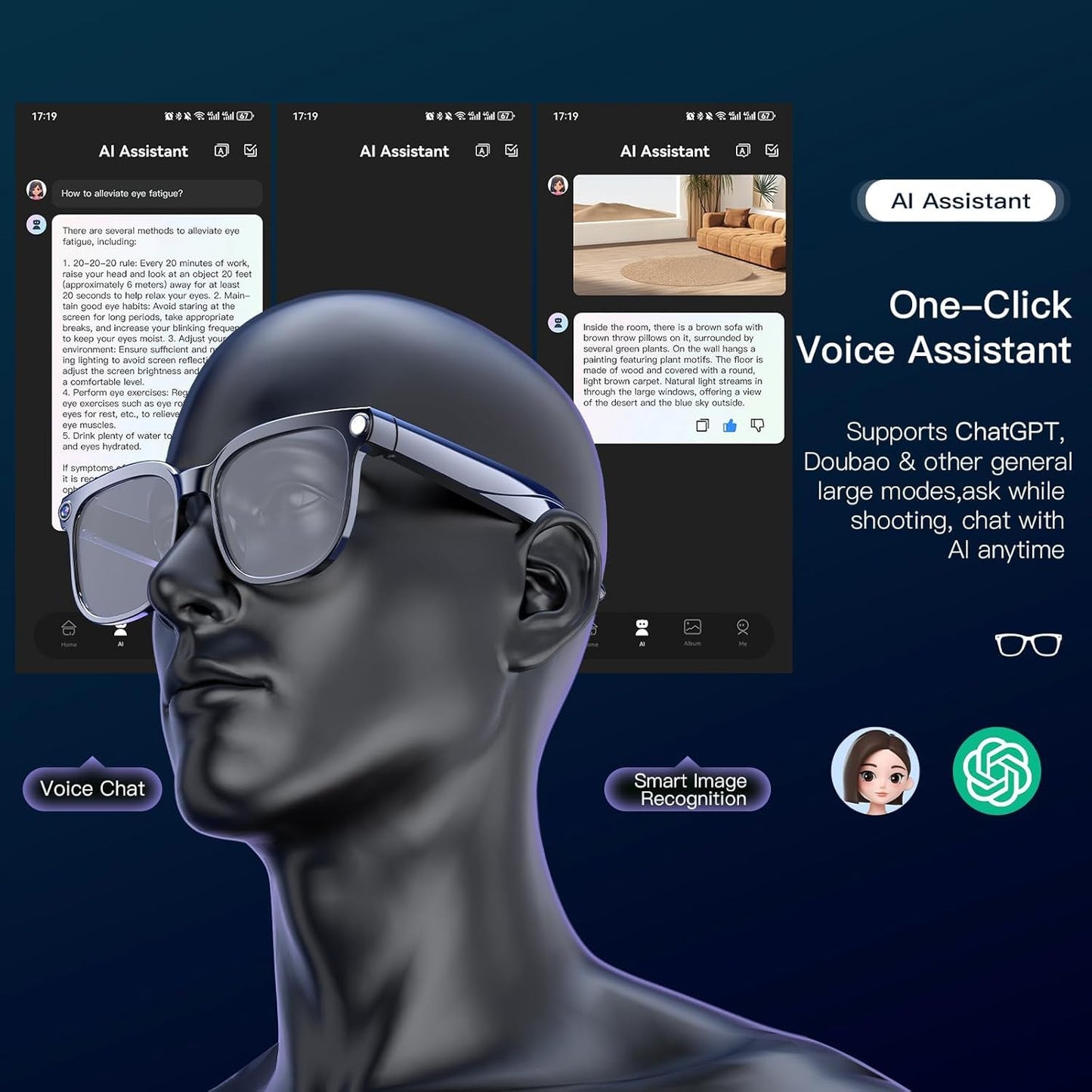 Smart Glasses with Camera, 4K HD Video & Photo Capture Recording Glasses with Audio, AI ChatGPT Assistant, Real-Time Translation Bluetooth Camera Sunglasses, Voice Control Smart Glasses for Men Women