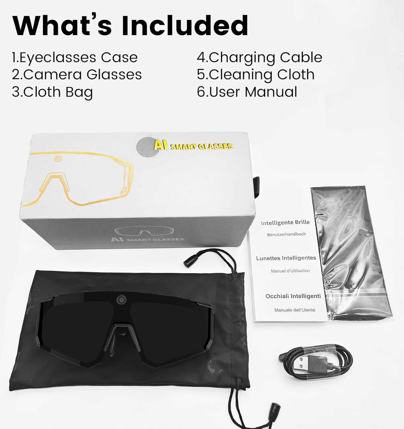 AI Smart Glasses with Camera 8MP,1200P HD Video Recording Camera Glasses for Men,Women, Polarized Sports Running Sunglasses with Bluetooth Call ,Dual Mic Noise Canceling,ChatGPT for Cycling Hiking