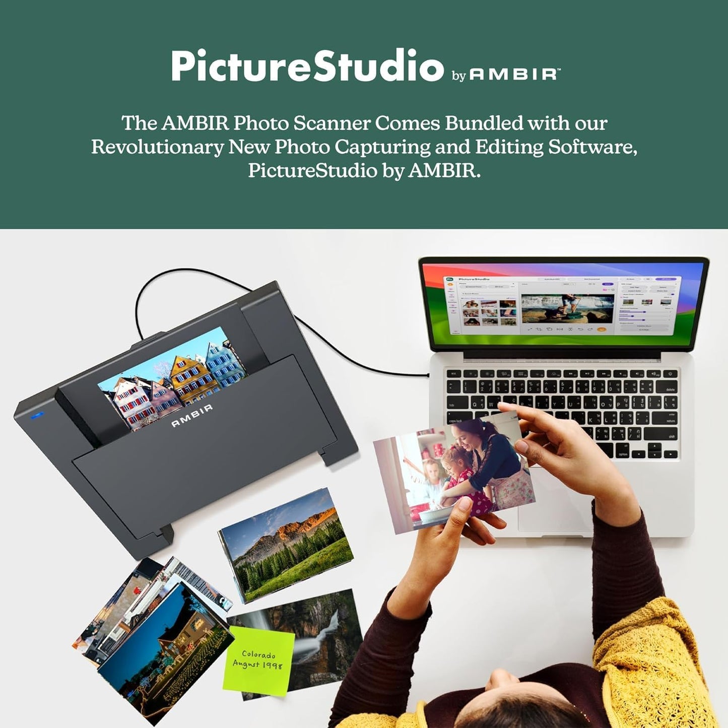 AMBIR Photo Scanner with Photo Cleaning Kit Bundle – Scan Photos in Seconds, Auto Crop & Deskew, 300/600 DPI High Resolution Scanning, Restore & Organize with Software, Mac & PC Compatible