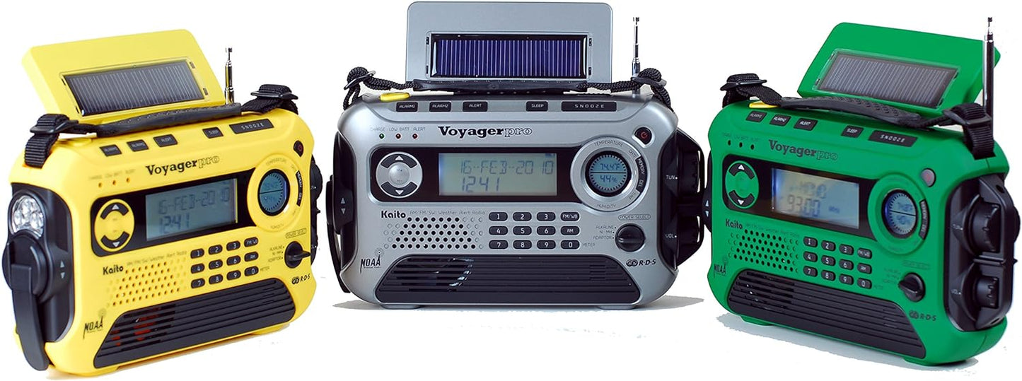 Kaito Voyager Pro KA600 Digital Solar Dynamo Hand Crank AM/FM/LW/SW & NOAA Weather Emergency Radio with Flashlight, Reading Lamp,Smart Phone Charger & RDS and Real-Time Alert, with AC Adapter, Black