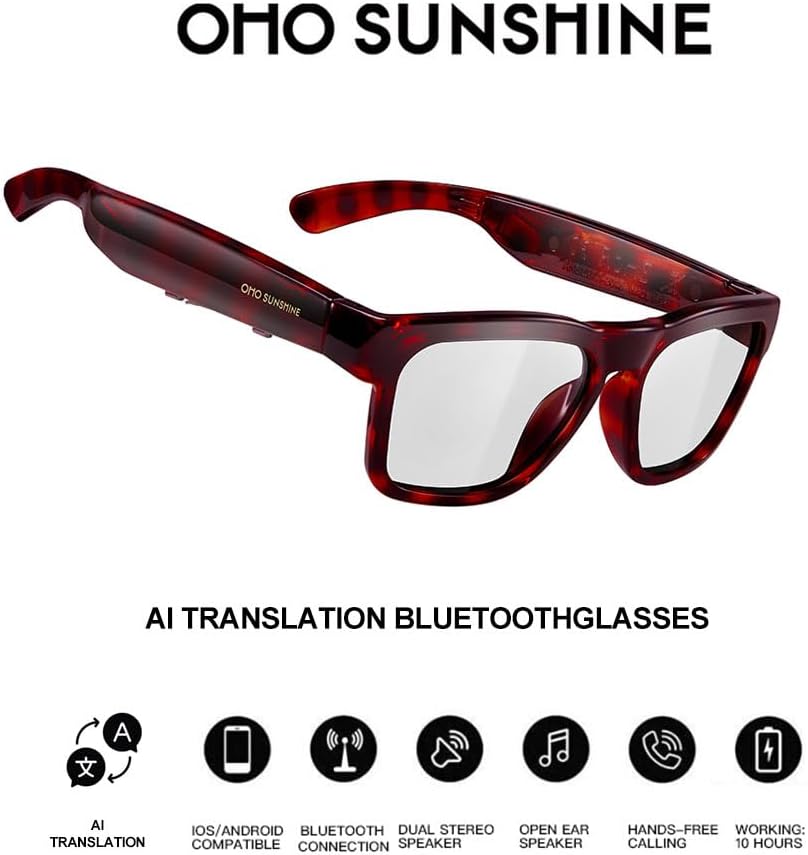 OhO sunshsine AI Glasses, Bluetooth Audio Sunglasses with 10H Playtime, ChatGPT Translation Water Resistant Open Ear Glasses