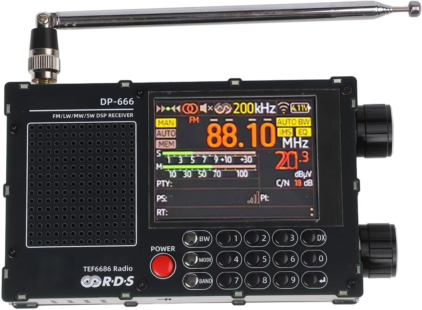 DP-666 TEF6686 Full Band Radio, FM AM Shortwave Radio RDS, 2.8 Inch Resistive Touch LCD Color Screen, Portable High Sensitivity Travel Radio(Black)