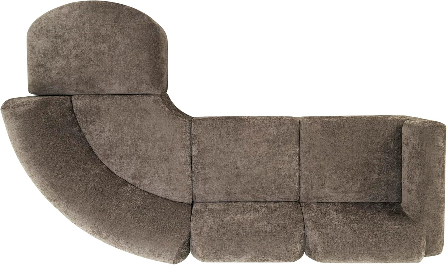 Merax Modern Curved Sectional Sofa with Ottoman, Couch 4-Piece Set High-Density Compressed Sponge, Fully Assembled, Right Hand Facing, Plush Deep Seat for Living Room, Lounge, Apartment, Dark Brown