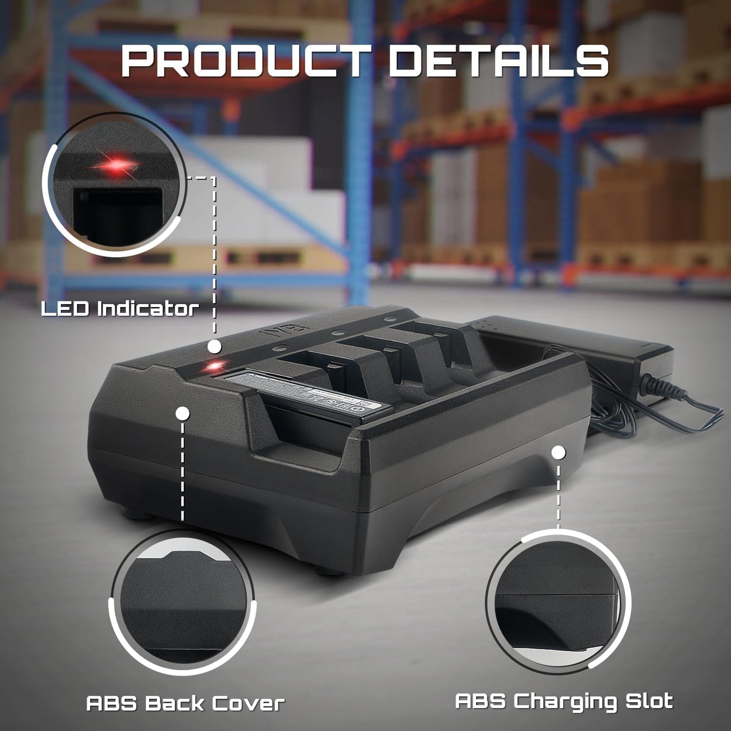 4-Slot Battery Charger SAC3600-4001CR for Zebra Barcode Scanners DS3678, DS3600, LI3678, LI3600, LS3678, LS3600 - Power Adapter Included, BTRY-36IAB0E-00 & 82-166537-01 Compatible