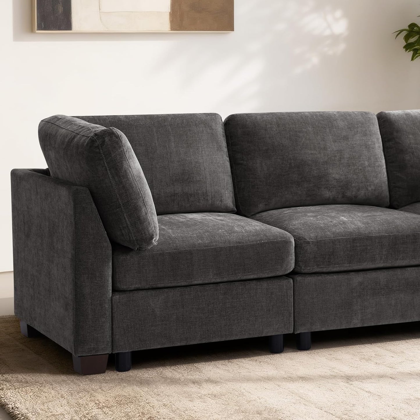 EDILLY 94 inches Oversized Modular Sectional Fabric Cloud Sofa Set, Extra Large L Shaped Couch Reversible Chaise Couch,3 Seat Modular Sofa,Grey