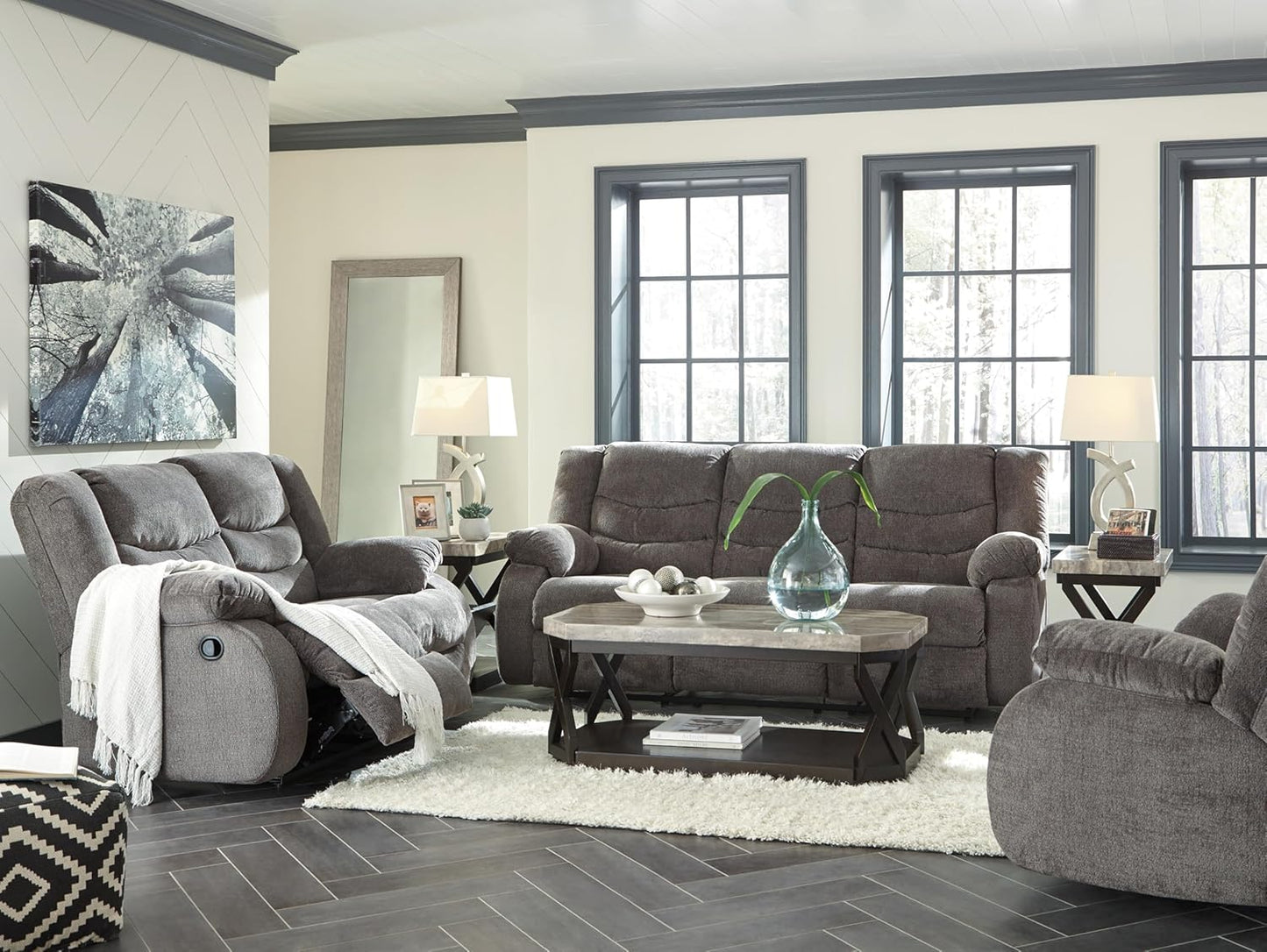 Signature Design by Ashley Tulen Modern Manual Pull Tab Reclining Sofa, Dark Gray