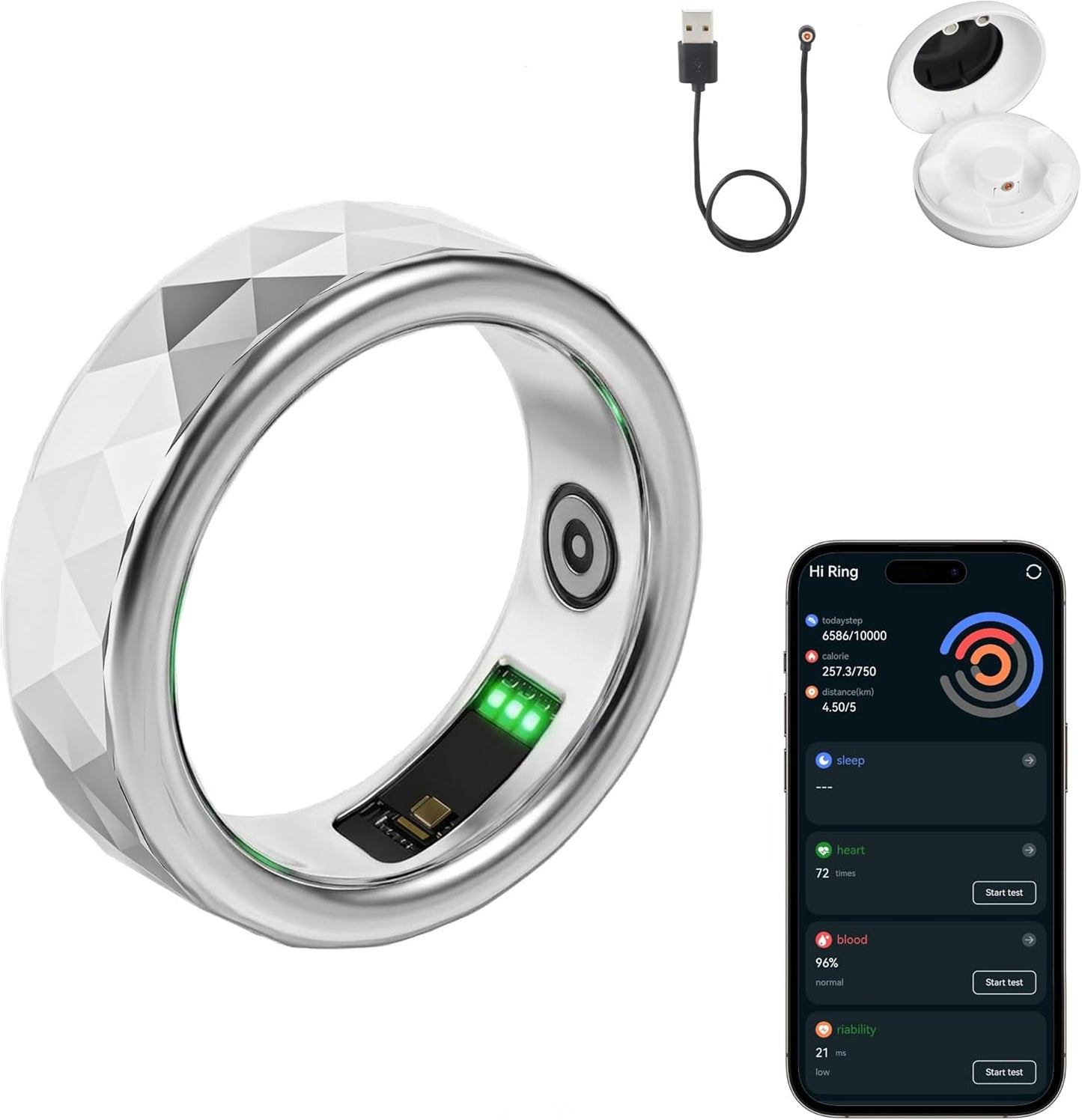 Smart Ring for Women & Men, Fitness Tracker Silver Rings with Heart Rate, Blood Oxygen, Sleep & Step Counting, Waterproof, No Subscription Fee, 24H Wearable Health Tracker