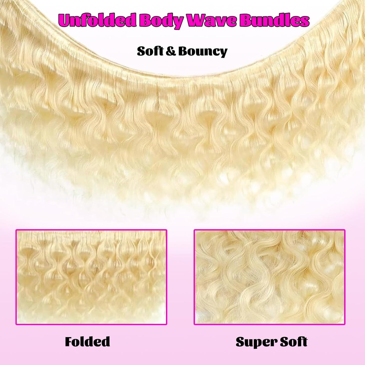 613 Body Wave Blonde Bundles Human Hair 18 20 22Inch 3 Bundles Human Blonde Hair Extensions .100% Real 14A Brazilian Virgin Raw Easy to Dye No Synthetic Blend No Tangle No Shedding 3X-Lifespan
