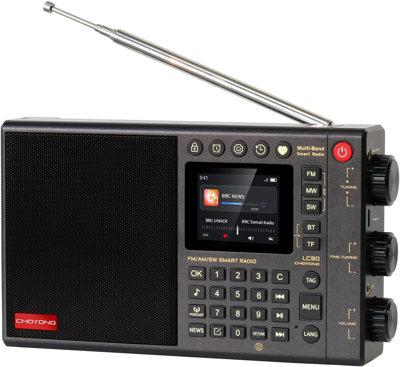 CHOYONG LC90 Internet Radio Professional Multi-Functional SmartMulti-Band WIFI/4G Global Version choyoung Portable Radio FM/LW/MW/SW/SSB Shortwave Radio Bluetooth,TFCard,All World Radios