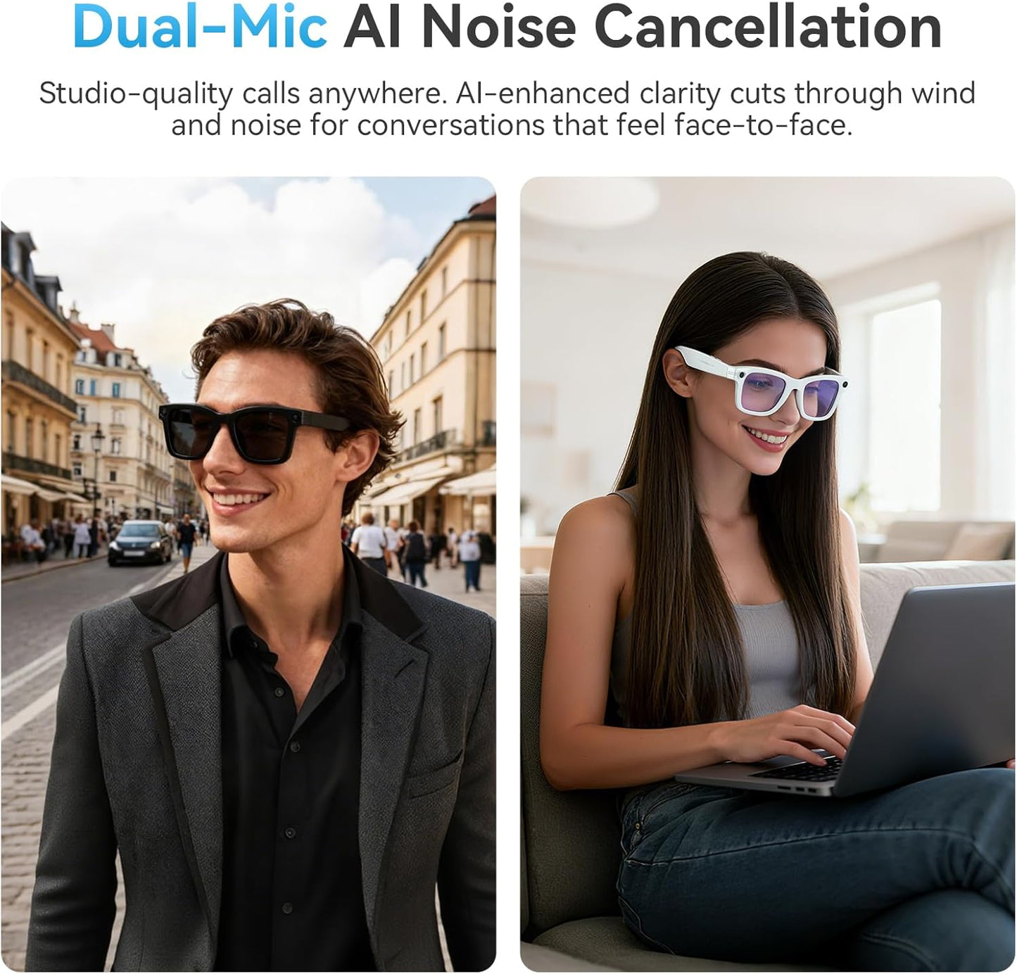 AI Smart Glasses for Men Women,8MP 2K HD Camera Glasses,AI Voice Control,AI Photo Recognition,Real-Time Translation,Smart Sunglasses with Bluetooth Call,IP67 Waterproof for Driving,Outdoor,+2 Lenses.