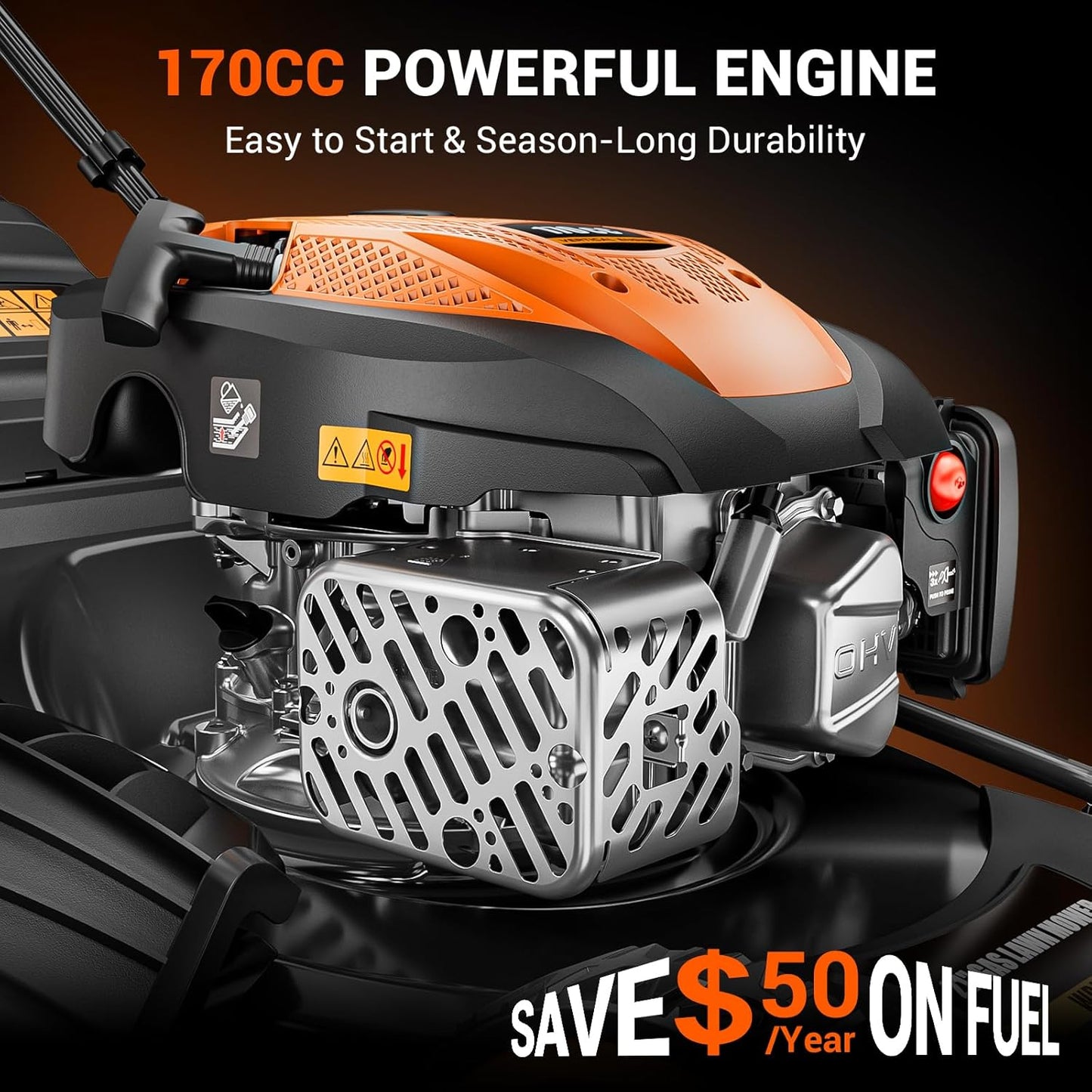 21" Self-Propelled Gas Lawn Mower, 170CC Engine, 3-in-1 with Mulching and Side Discharge, 7 Position Cutting Height Adjustment for Yard and Garden