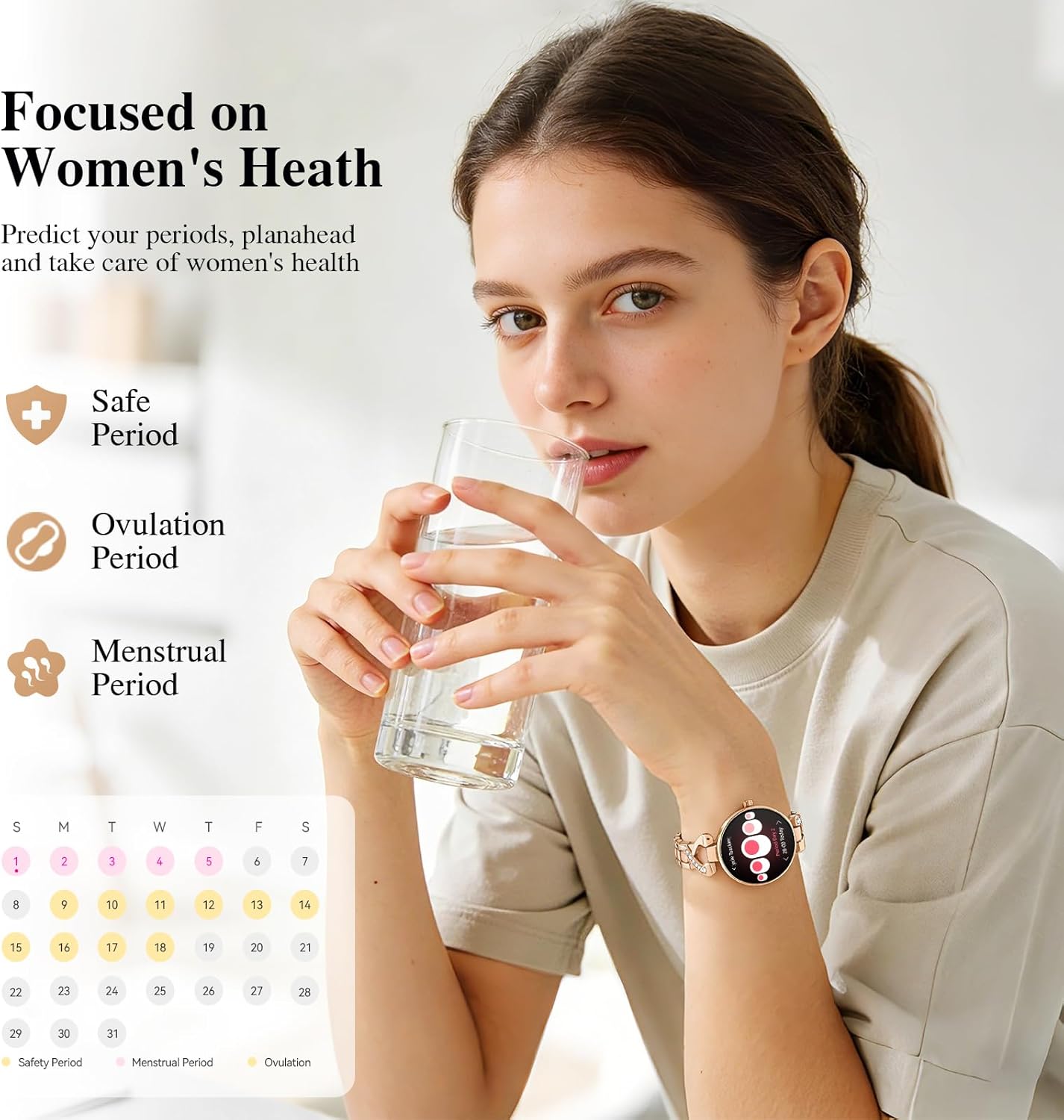 Smart Watches for Women, Answer/Make Call, 1.04'' AMOLED, 24H Sleep Tracker, Fitness Tracker with Heart Rate/Blood Pressure/SpO2/Stress Monitor, 100+ Sport Modes Waterproof Smartwatch for IOS Android