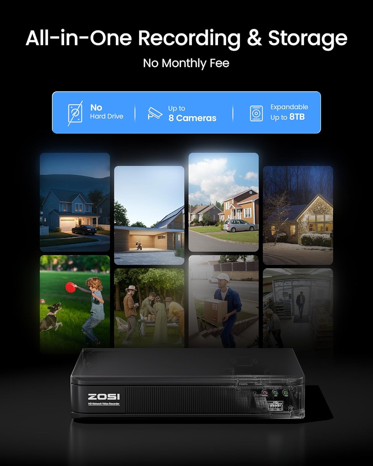 ZOSI H.265+ Full 1080p Home Security Camera System with AI Human Vehicle Detection, 8 Channel 5MP-Lite CCTV DVR (No HDD), 4 x 1080p Weatherproof Surveillance Camera Outdoor Indoor, 80ft Night Vision