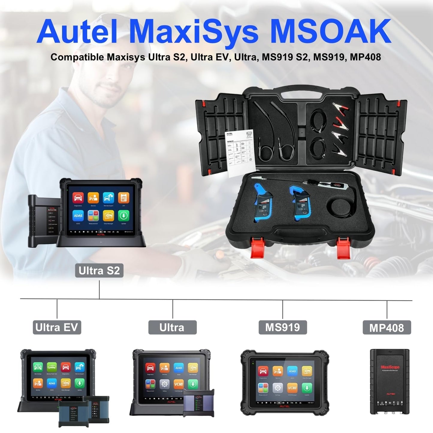 Autel MaxiSys MSOAK Oscilloscope Accessory Kit, Compatible with Autel Scanner Ultra S2/ Ultra/ MS919/ MP408, Includes 65/650A Current Clamps, Coil On Plug Probe, HT Extension Lead and Battery Clip