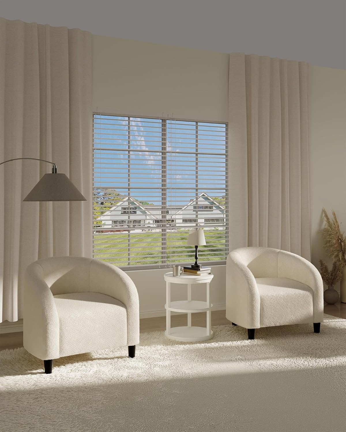 GarveeHome Accent Chair Set of 2 Living Room Chairs Boucle Barrel Chairs Round Armchairs for Bedroom Waiting Room Office Reception Chairs(Beige)