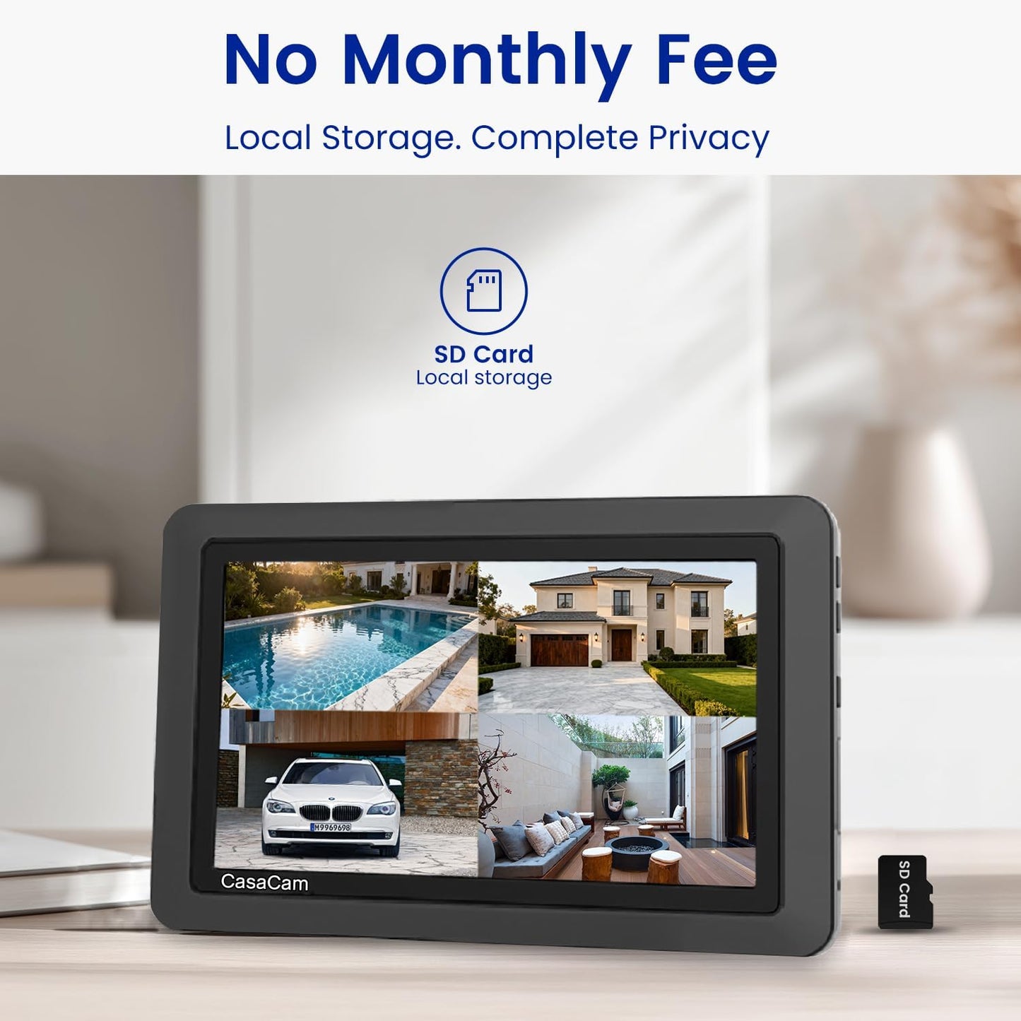 CasaCam Wireless Security Camera System | 7" Touchscreen Monitor and 2 720p Cameras | AC Powered, No Monthly Fees, Two-Way Audio, Free APP, Micro SD Card and Battery Installed, GuardianCam Air VS802
