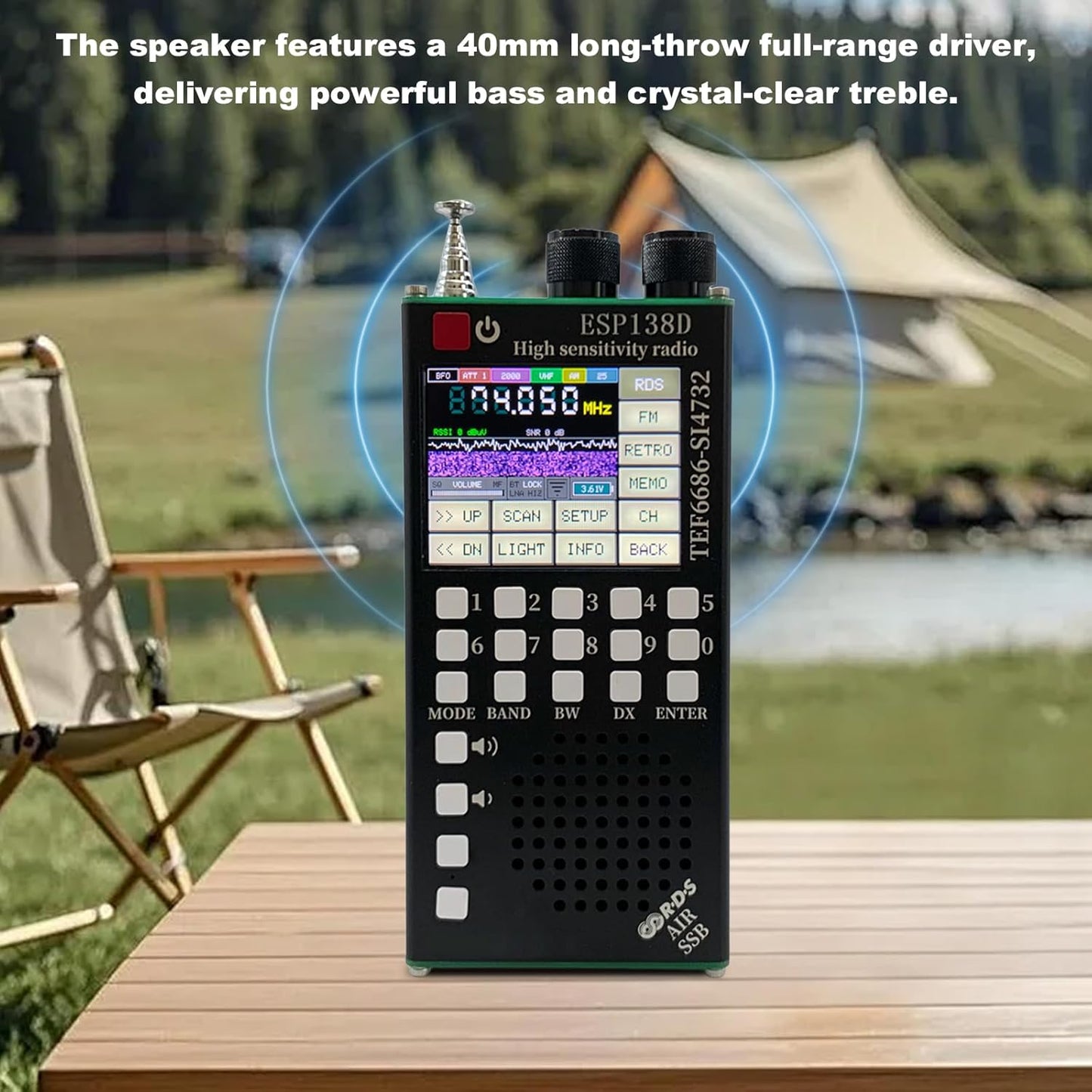 ESP138D Dual Chip Shortwave Radio, TEF6686 SI4732 Full Band Receiver, High Sensitivity FM AM SSB Airband Radio, BT 5.0 2.4in Touchscreen Alloy Shell for DX Aviation Emergency