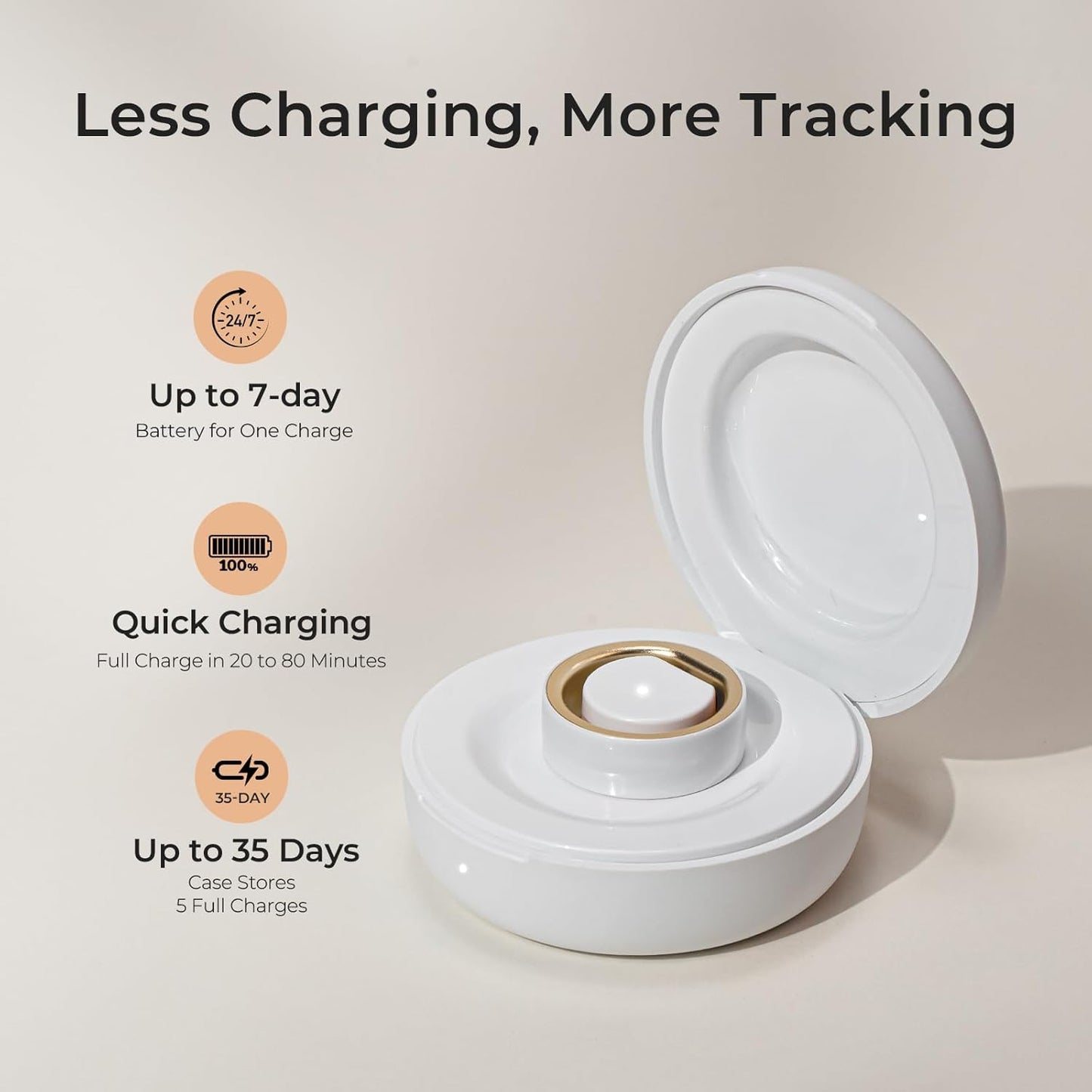 femometer Smart Ring Gen2 Ceramic | Sleep, Heart Rate & Cycle Monitoring with Free Subscription | Women's Health & Fertility Tracker with BBT Technology | Size Before You Buy - Size 8