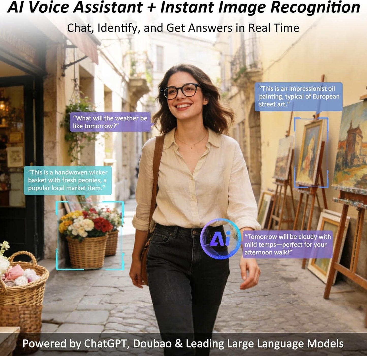 AI Smart Glasses, 8MP HD Camera Glasses With AI Assistant and 3600mAh Charging Case, Translation Glasses with 164 Languages and Color-Change Lens, Music & Hands-Free Calls, UV & Blue Light Protection