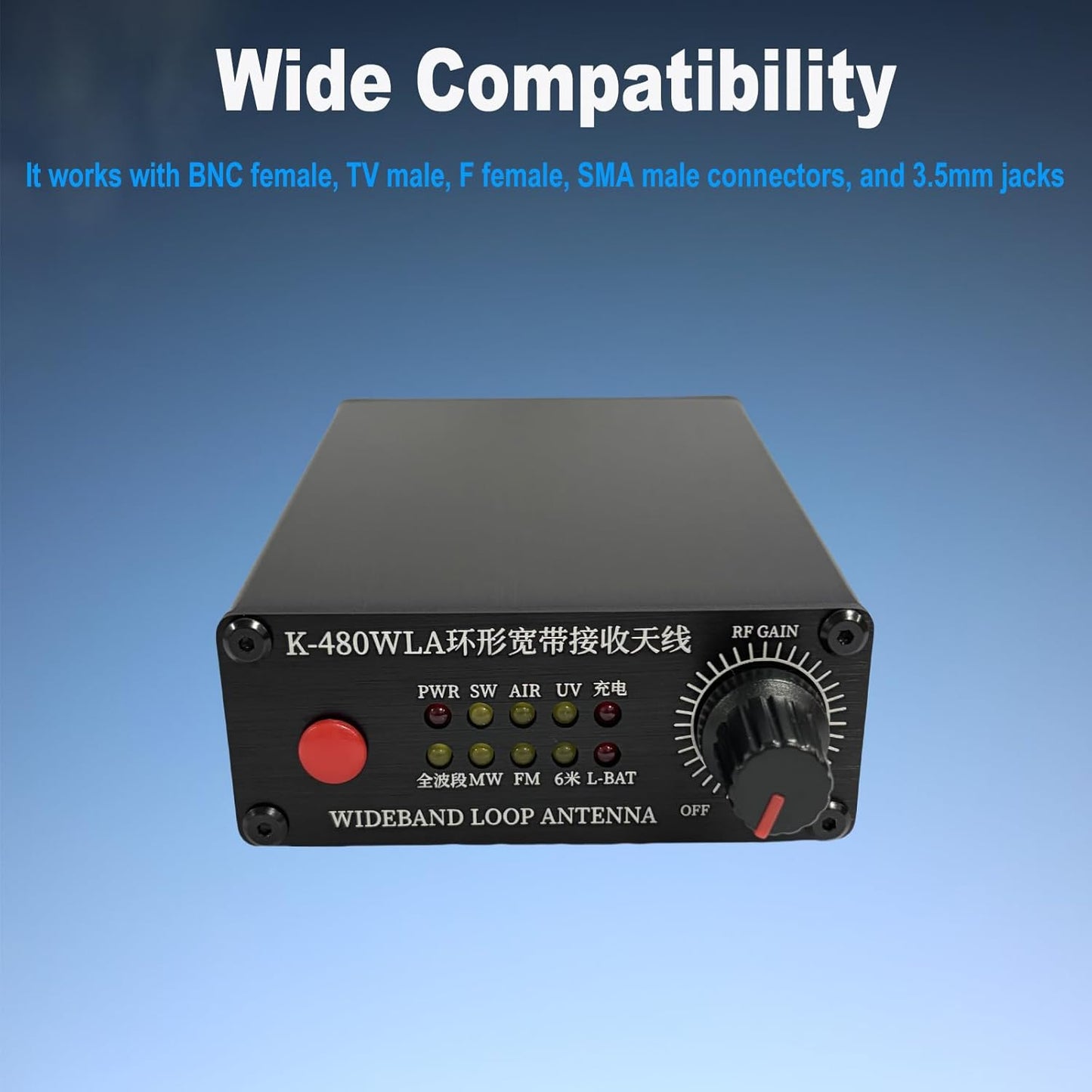 K-480WLA Portable Shortwave Radio Active Loop Antenna 0.5MHz-500MHz Full Band Radio Antenna LW/MW/SW/FM/VHF/HF/Air 6 Meters 30dBi SDR Ham Radio Antenna with 1800mAh Battery（10 Meters Feeder）