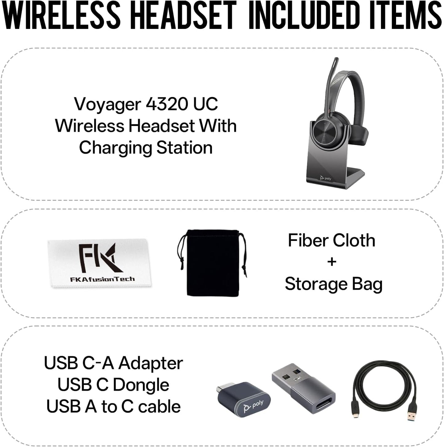 Poly Voyager 4310 UC Wireless Headset & Charge Stand - Single-Ear Headset, Connects PC/Mac/Mobile Phone via Bluetooth with USB-C to A Adapter & USB C Dongle & USB A-C Cable & Storage Bag