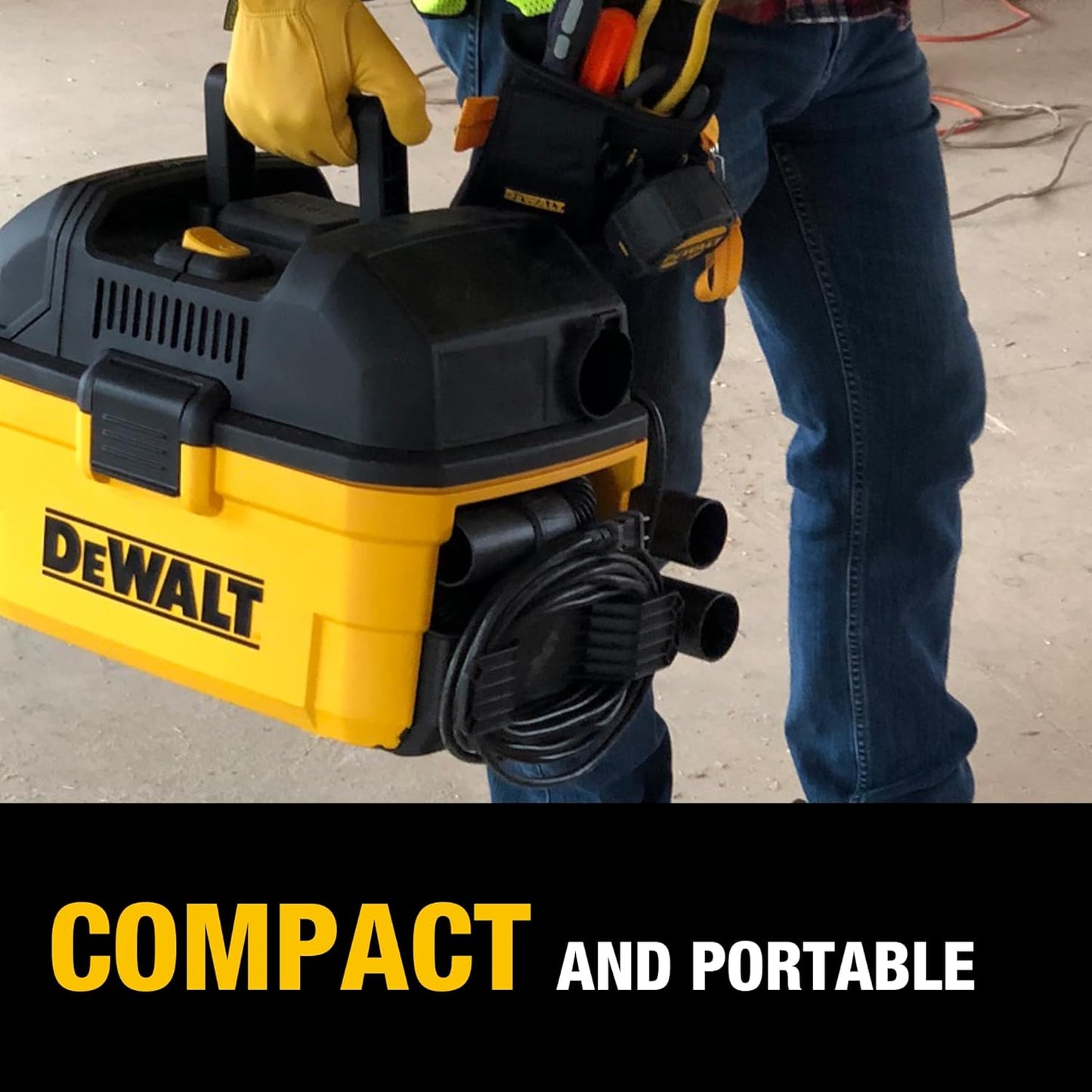 DEWALT DXV04T 4 Gallon Wet/Dry Shop Vacuum, 5 Peak HP Portable Corded Vac with Utility and Crevice Nozzles