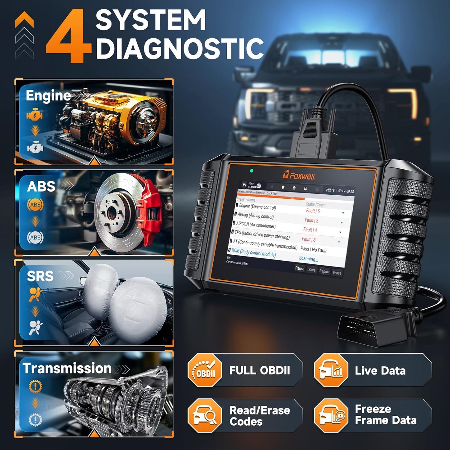 2026 FOXWELL NT716 Bidirectional OBD2 Scanner, 4-System Diagnostic Tool for ABS, SRS, Transmission & Engine, 9 Reset, ABS Bleeding, AutoVIN, Live Data, Upgraded from NT6X4, Lifetime Free Updates,Black