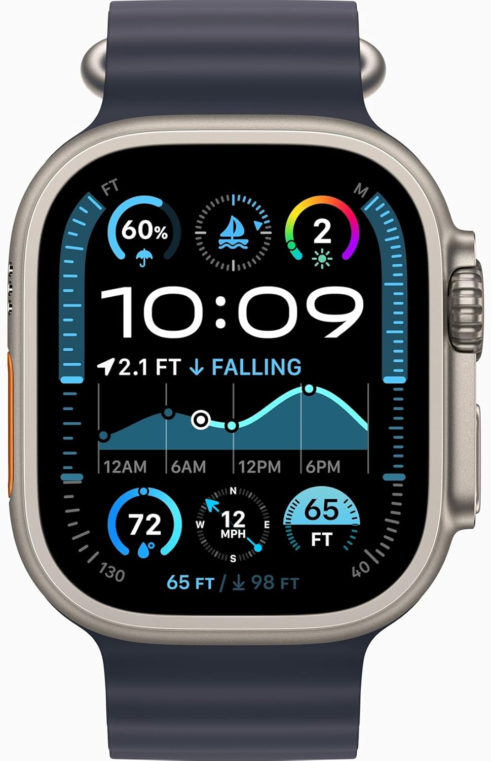 Apple Watch Ultra 2 GPS + Cellular, 49mm - Titanium Case with Blue Ocean Band, One Size (Renewed)