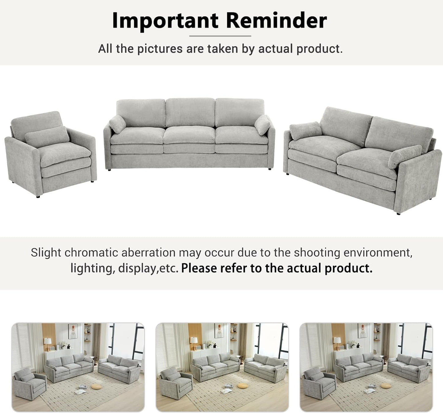 Harper & Bright Designs 2-Piece Chenille Fabric Upholstered Sofa Set with Oversized Comfy Cloud 3-Seater Couch and Loveseat Sofa, Double Plush Cushion for Living Room