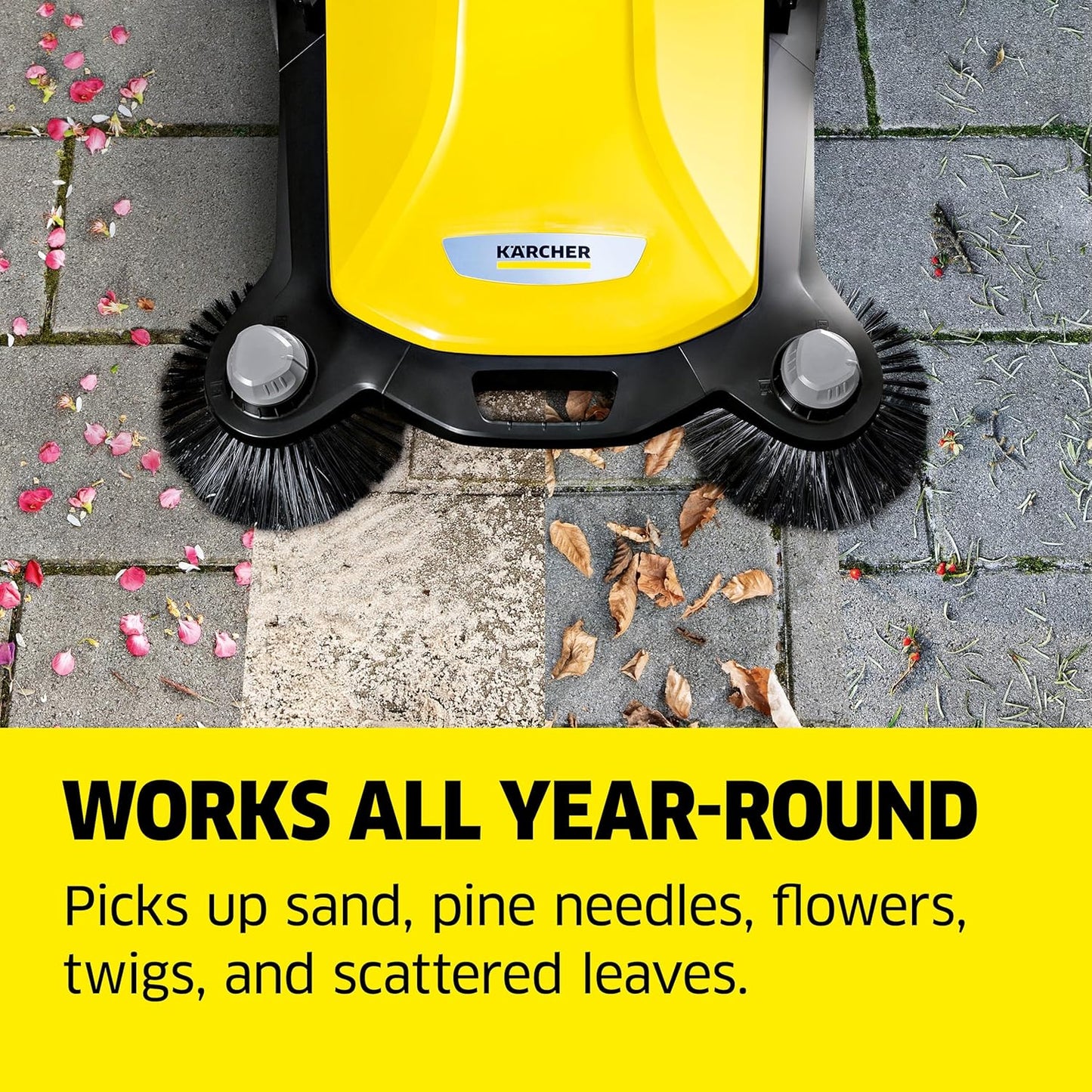 Kärcher Walk-Behind Outdoor Push Sweeper S 6 Twin for Workshops, Warehouses or Garages - 6X Faster Than a Push Broom, 10 Gallon Capacity, 33.9" Sweeping Width