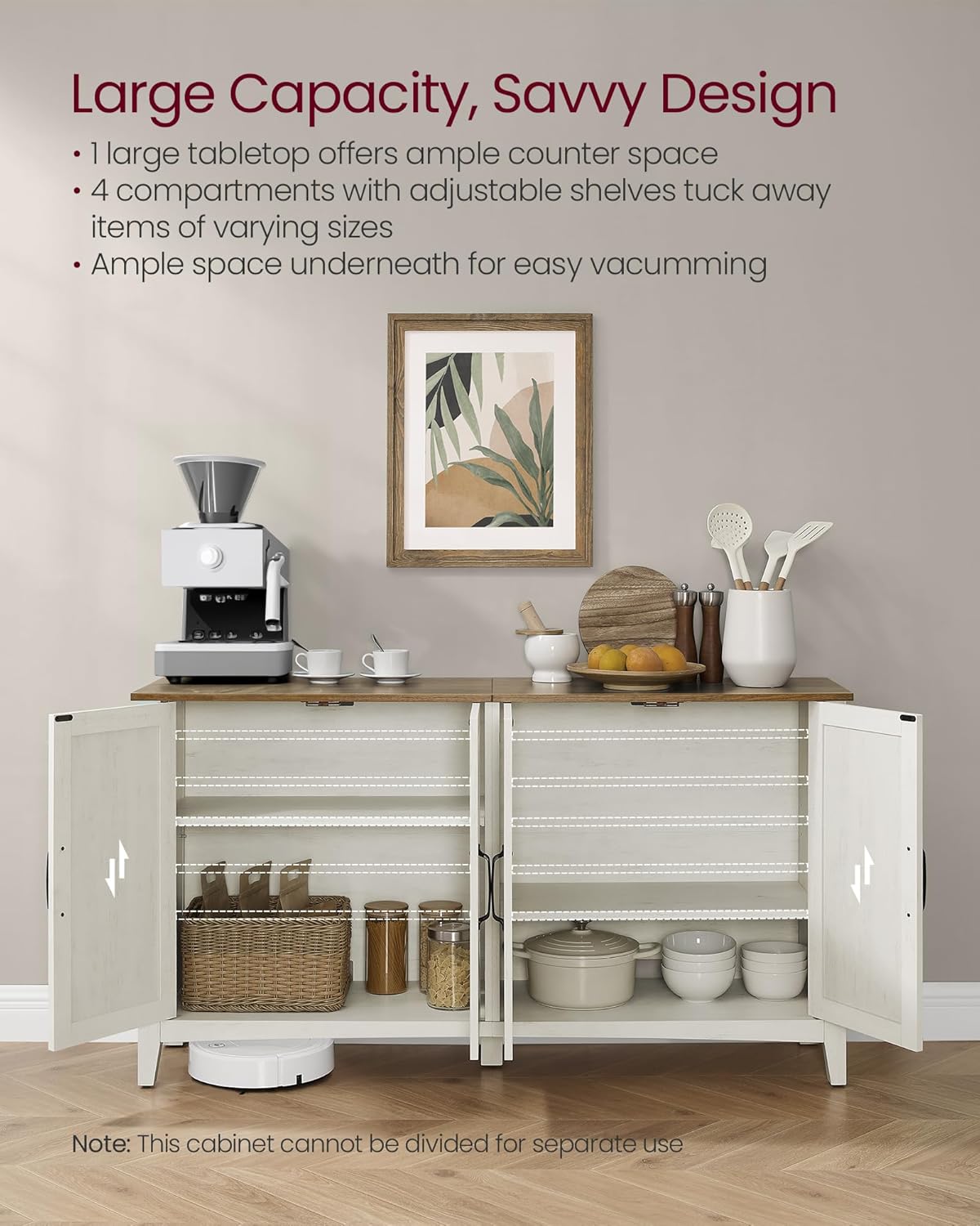 VASAGLE LIRY Collection - Storage Cabinet, Buffet Cabinet, Sideboard, Credenza, with Adjustable Shelves, for Living Room, Entryway, Rustic White and Honey Brown ULSC381W01
