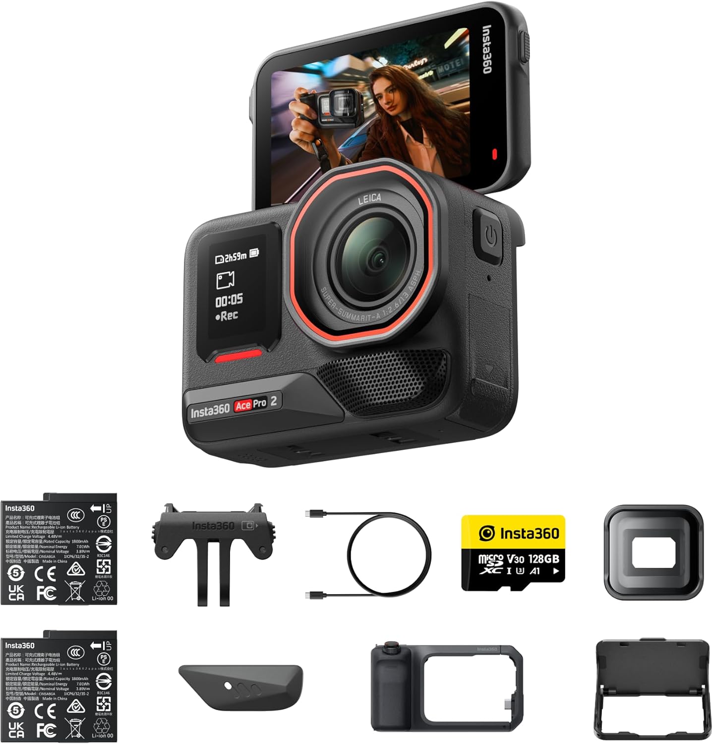Insta360 Ace Pro 2 Videography Bundle Limited Edition - 8K Waterproof Action Camera, Co-Engineered with Leica, 1/1.3" Sensor, Xplorer Grip Pro Kit for Street Photography, Cinematic Lens