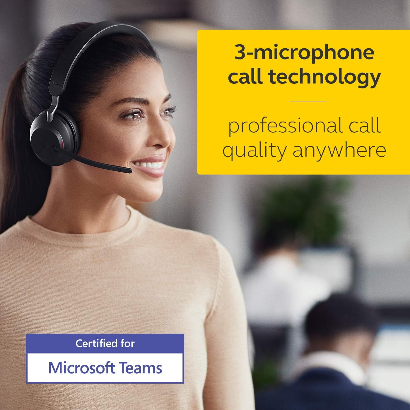 Jabra Evolve2 65 Bluetooth Wireless Headset with Mic for Calls and Music, Single-Ear Headphones with USB-C Adapter, Up to 37 Hours Battery, Works with Microsoft Teams, Black
