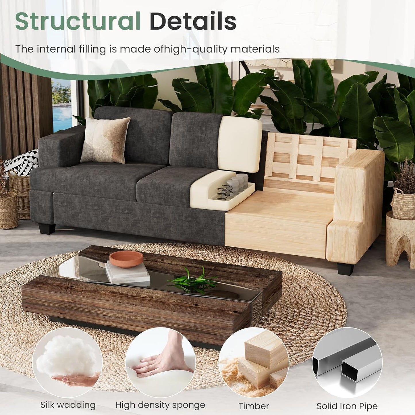 YOUDENOVA Sofa, 63” Comfy Loveseat Sofa with Deep Seats, Couch for Living Room, Modern Sleeper Couch, Dark Grey Chenille