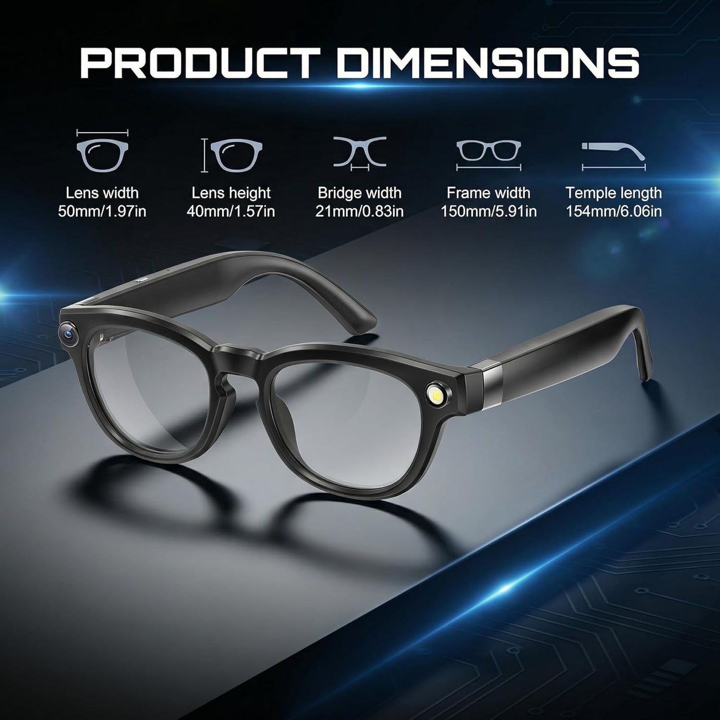 AI Smart Glasses with 8MP Camera, 1080P Video Recording Sunglasses with Audio, Real-Time Translation & Object Recognition, Bluetooth Smart Eyewear withVoice Assistant (Black)