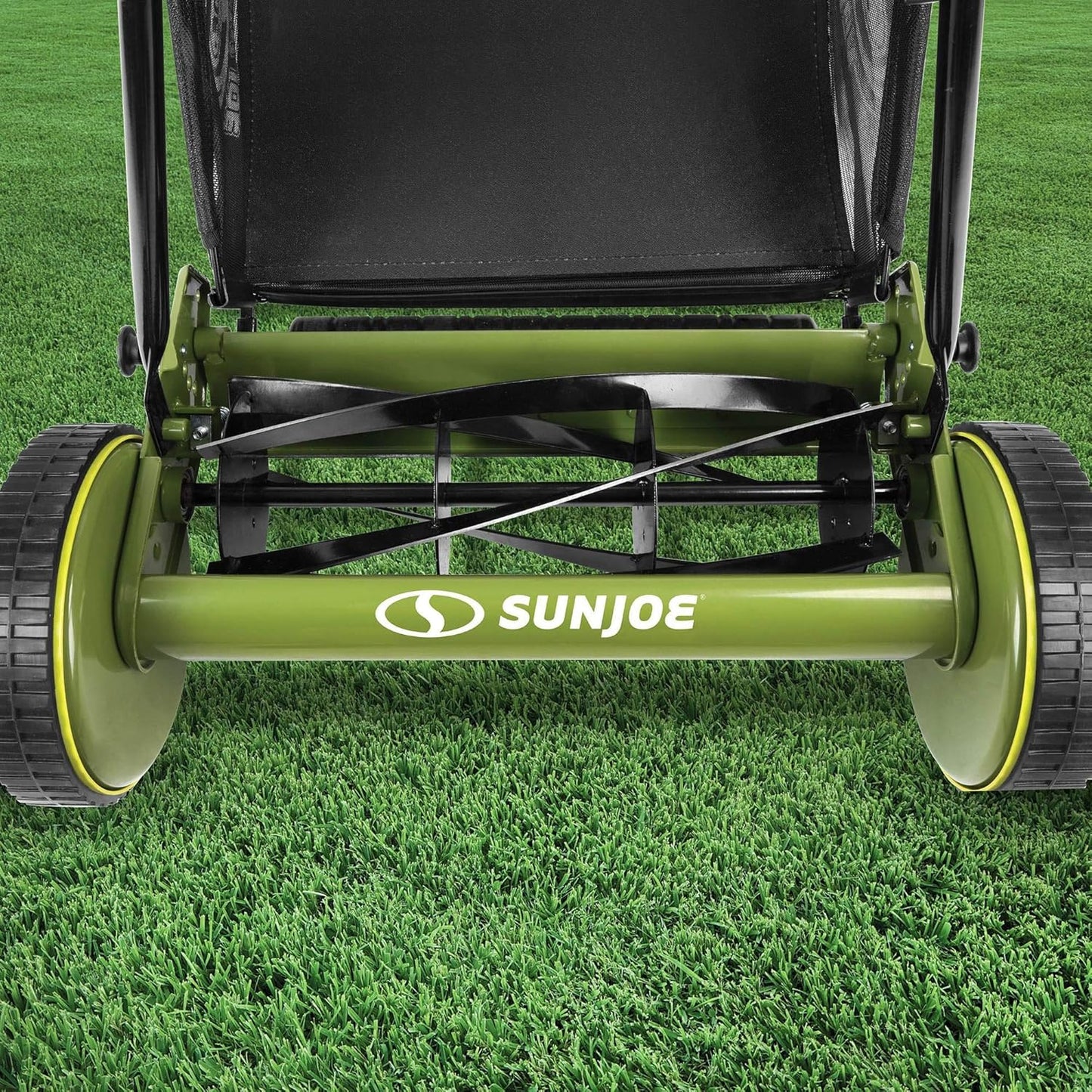 Sun Joe MJ501M w/ 7-Gallon Detachable Grass Catcher, 9-Position Height Adjustment, 5 Steel Blades, Compact Design, 18-Inch Manual, Green/Black