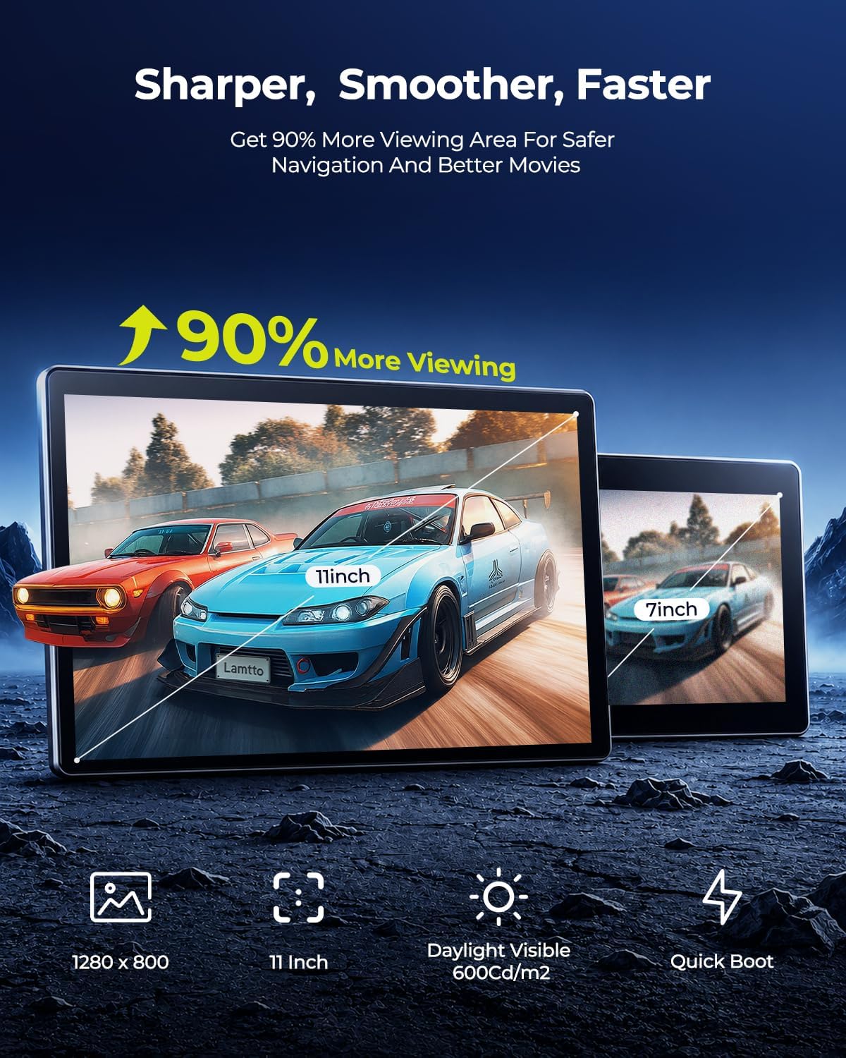 LAMTTO Extra Large 11 Inch Carplay Screen for Car, Built-in YouTube/TikTok Entertainment Video APPs, Backup Camera, Wireless Car Play and Android Auto Screen with Navigation/Voice Assistant/OTA Update