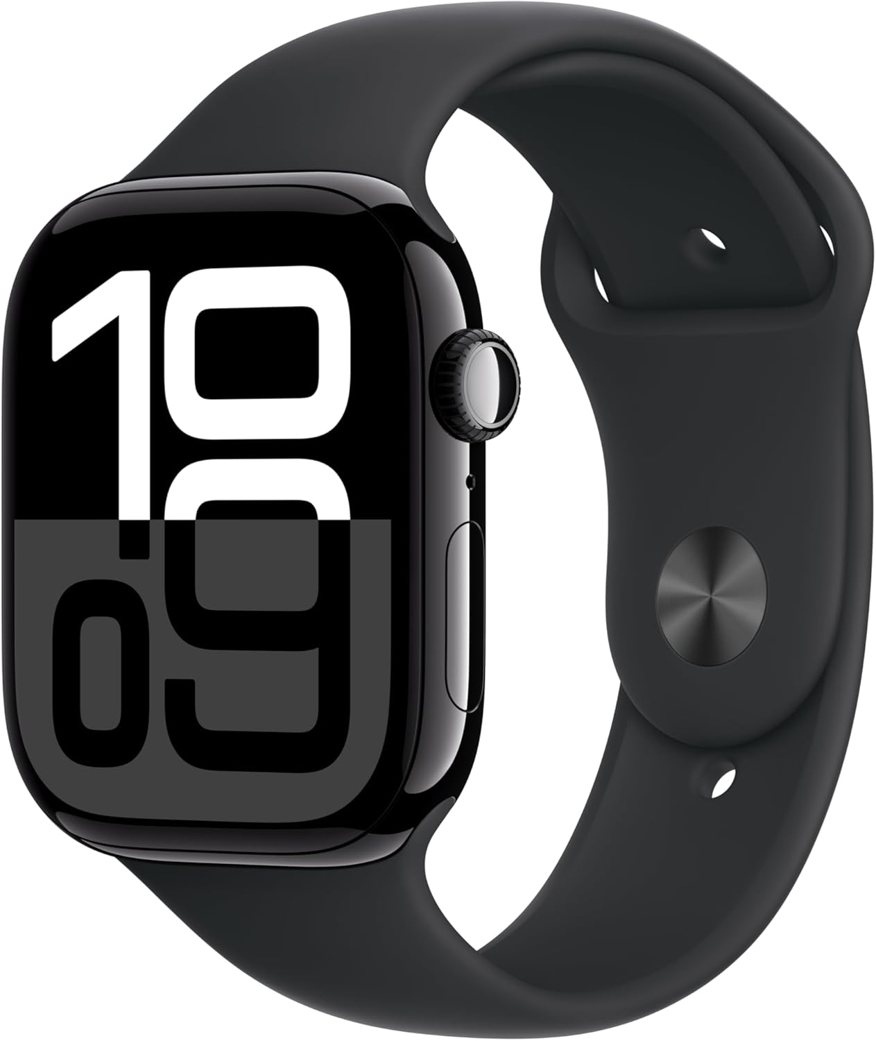 Apple Watch Series 10 GPS 46mm case Smartwatch with Jet Black Aluminum Case with Black Sport Band - M/L. Fitness Tracker, ECG App, Always-On Retina Display, Water Resistant