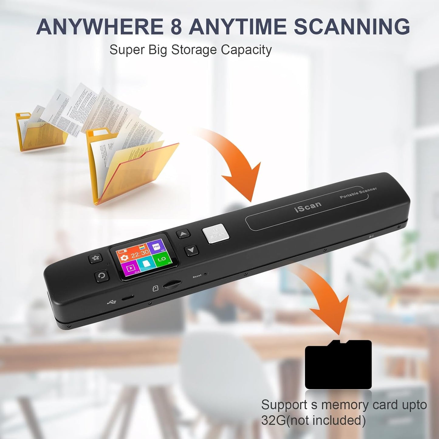 Portable Document Scanner - Upgrade Support WiFi & Rechargeable Handheld Portable Scanner Photo Scanner Mobile Scanner Handy Scan, JPG/PDF Format, UP to 1050 DPI, with 16G SD Card
