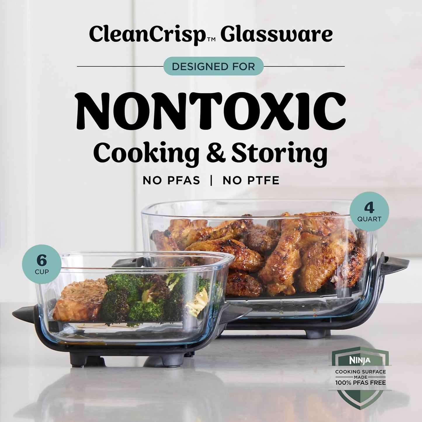 Ninja Crispi 4-in-1 Glass Air Fryer | With Non-Toxic 4QT & 6-Cup Glass Containers & Lids | Microwave, Freezer, Dishwasher Safe | 450°F Max Temp |1500 Watt | Cyberspace | FN101GY