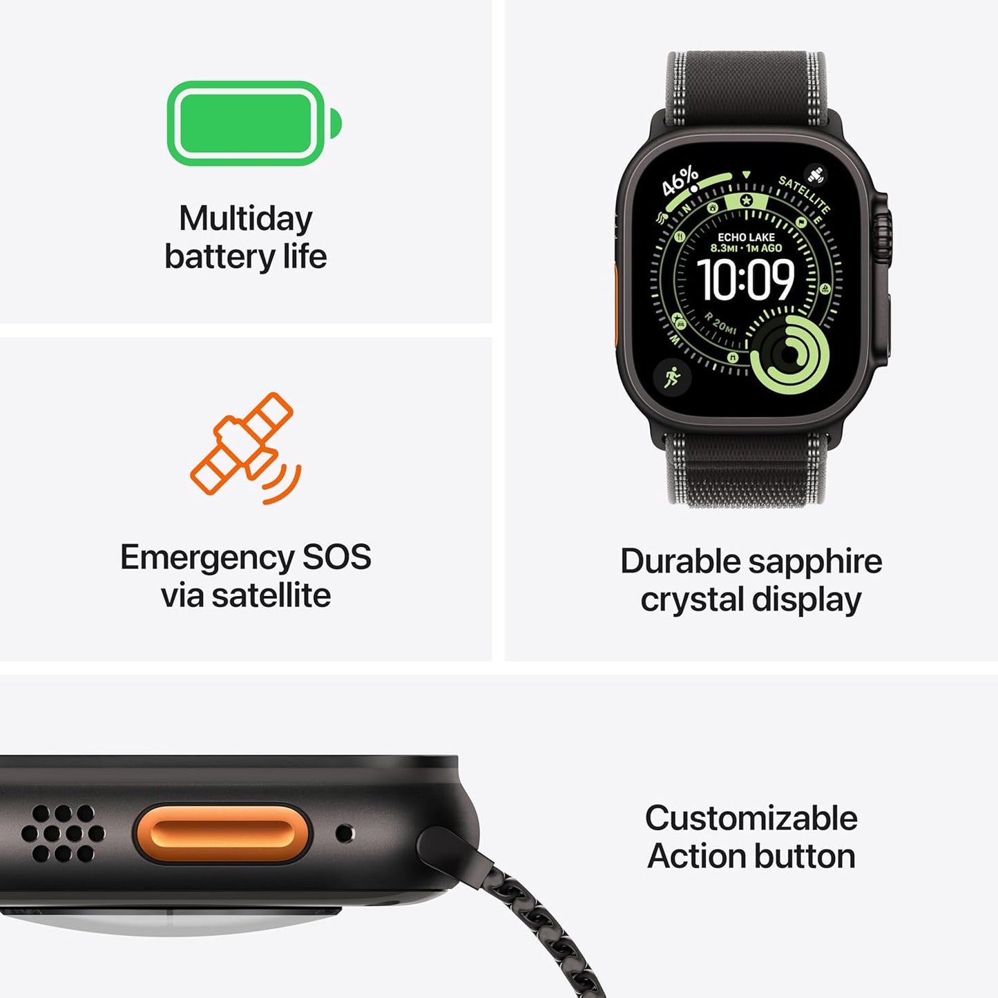 Apple Watch Ultra 3 GPS + Cellular 49mm Running & Multisport Smartwatch w/Rugged Titanium Case w/Blue/Bright Blue Trail Loop - M/L. Satellite Communications, Advanced Health & Fitness Tracking