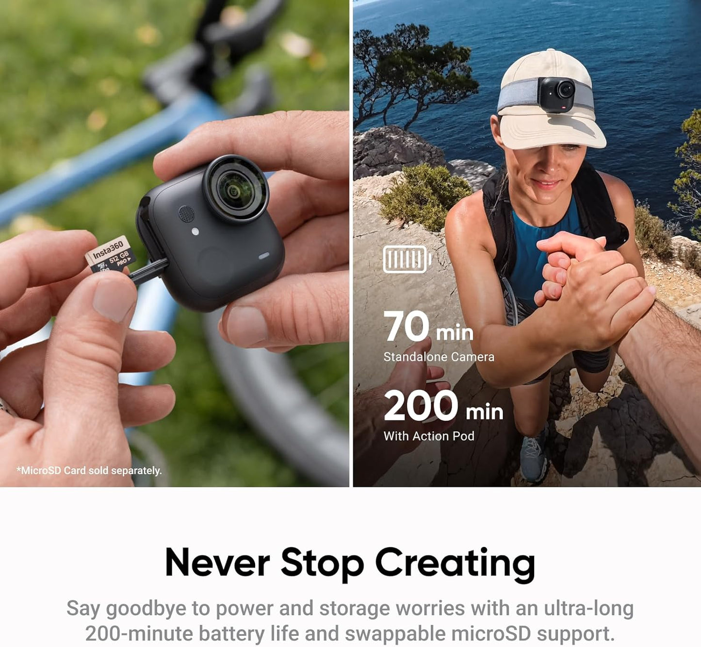 Insta360 GO Ultra Family Bundle - Small 4K Vlogging Camera, Hands-Free, POV Cam, 1/1.28" Sensor, 53g Lightweight, 156° FOV, 200 Min Battery Life, Magnetic Wearable Action Camera for Sports, Vlog