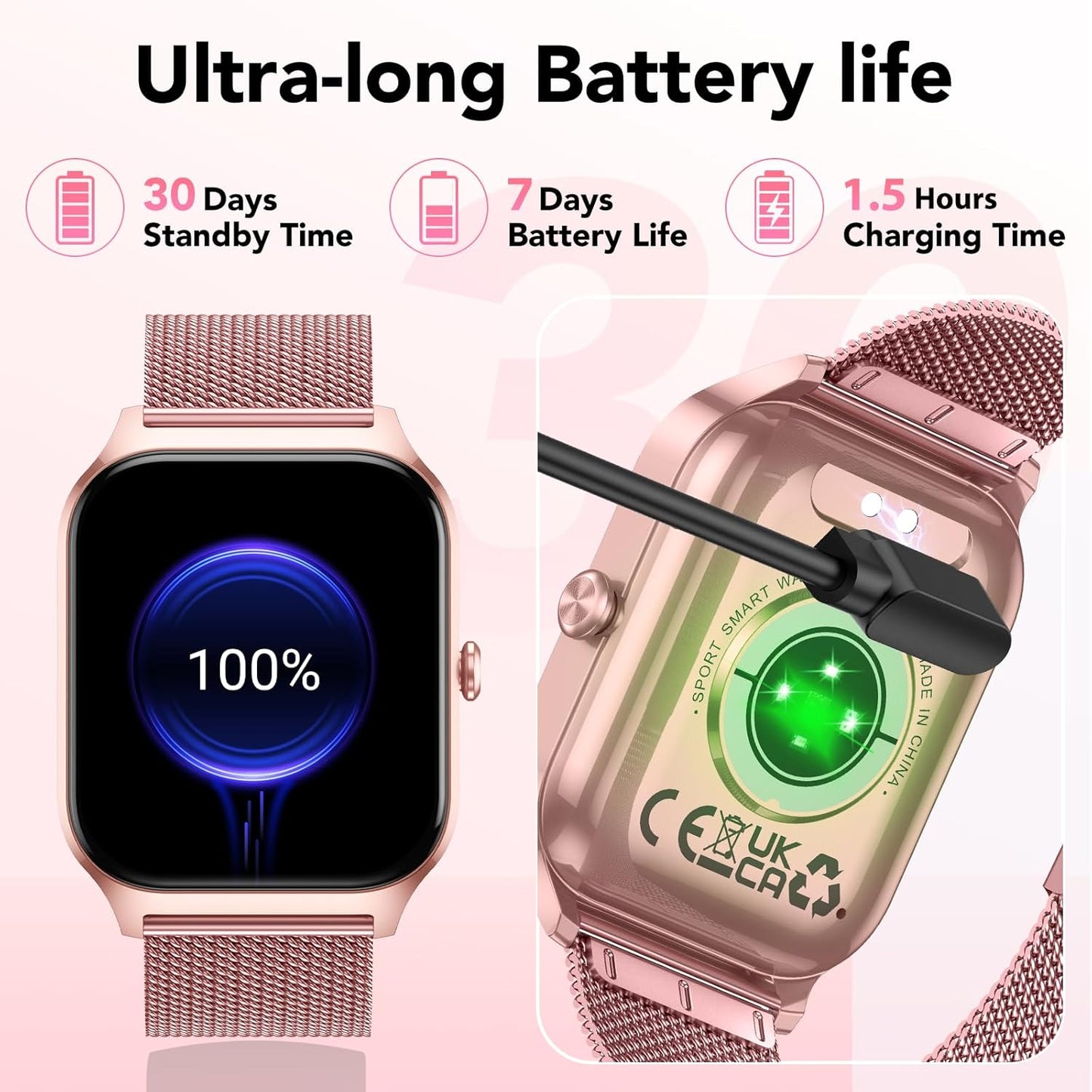 CASCHO Smart Watch for Women (2 Bands), Bluetooth Call Smartwatch with AI Voice,1.85" HD Fitness Watch,Heart Rate/SpO2/Steps/Sleep Monitor,120+ Sports Modes,IP68 Waterproof Watch for Android iOS-Rose