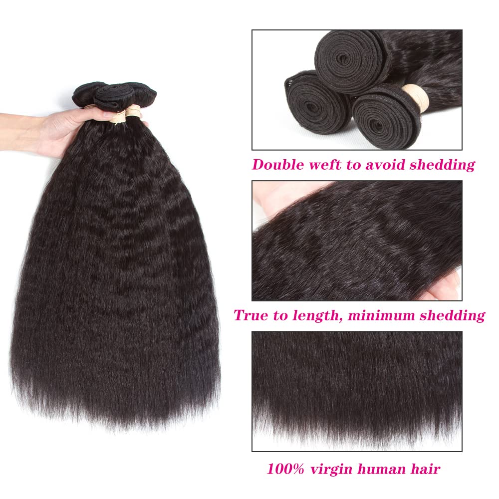Kerriana Kinky Straight Hair Bundles, 18 20 22 Inch Black Bundles Human Hair 100% Unprocessed Human Hair Bundles Yaki For Black Women