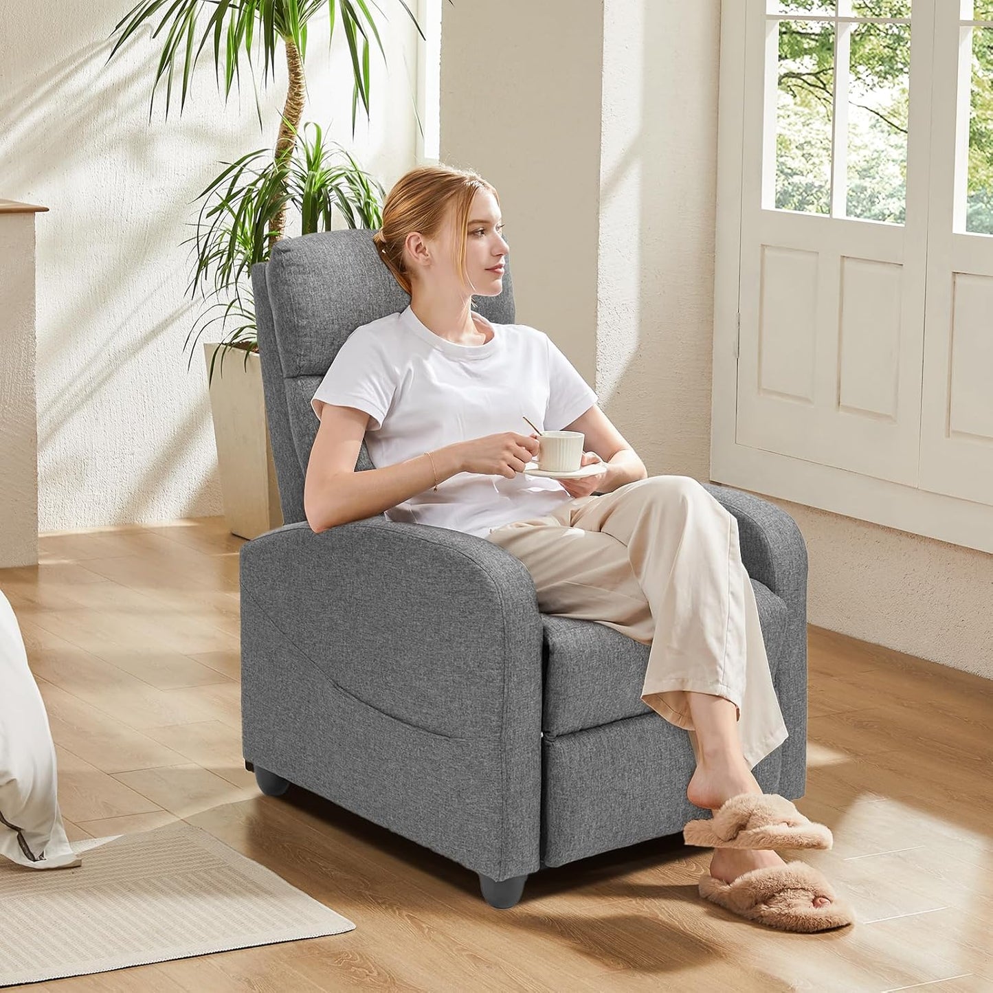 Sweetcrispy Massage Recliner Chair for Adults, Adjustable Home Theater Seating with Lumbar Support for Living Room, Modern Fabric Reclining for Small Space, Grey
