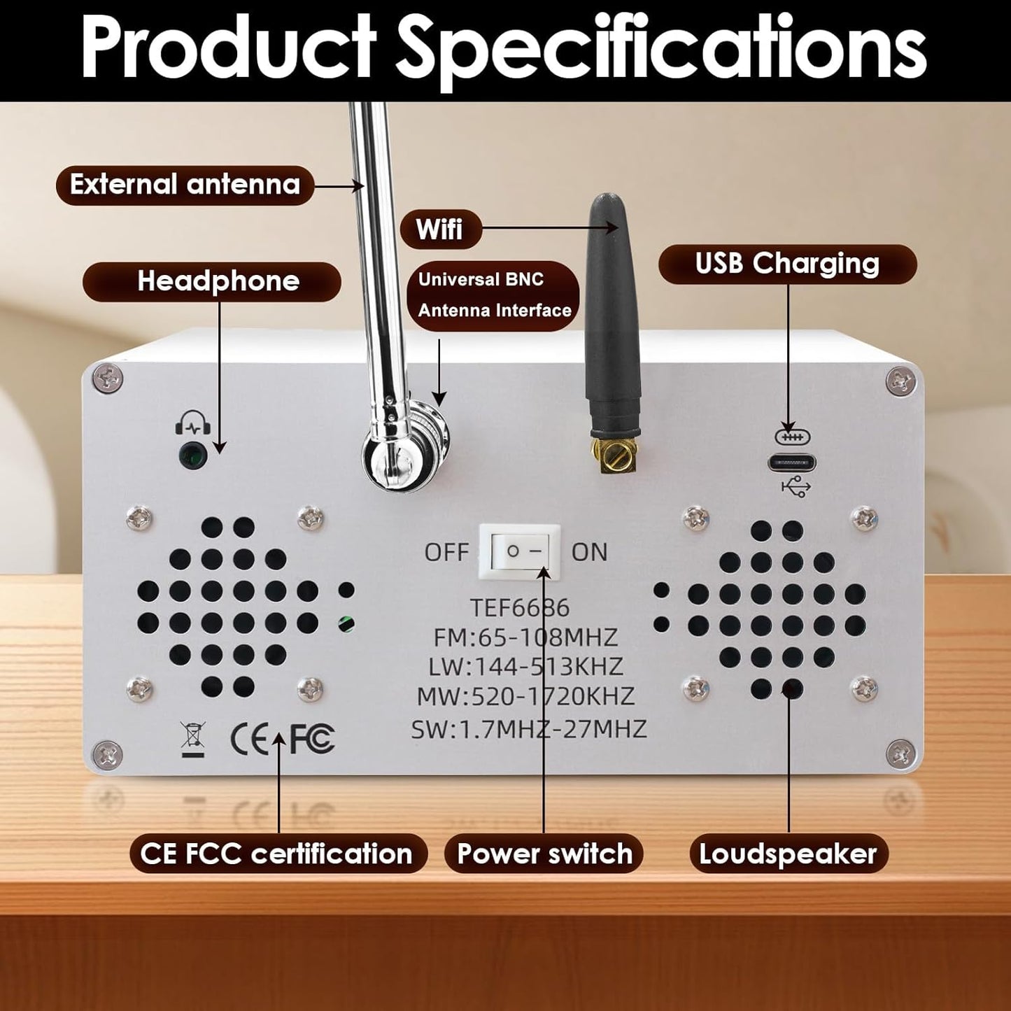 TEF6686 Full Band DSP Radio, High Sensitivity AM/FM Radio for FM,SW,MW,LW, Portable TFT Display SDR Indoor/Outdoor Radio for Ham/DXer