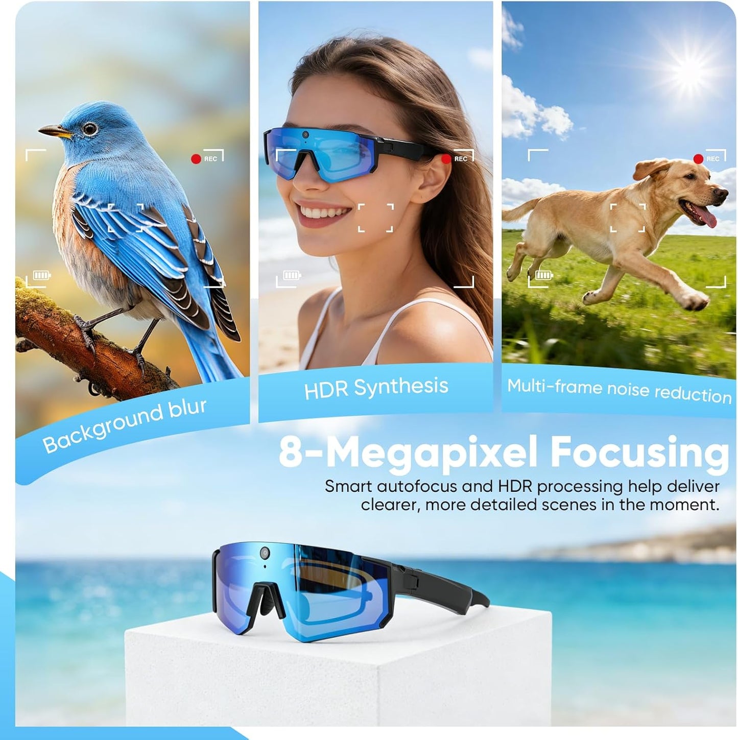 AI Smart Glasses with Camera 4K – Video Recording Glasses with EIS Stabilization, ChatGPT Enabled, IP66 Waterproof, Polarized Sports Sunglasses for Cycling, Outdoor Activities – Great Gift for Men